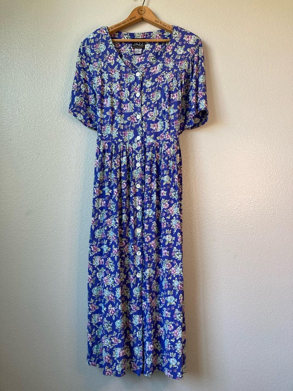 Vintage More Jazz Tie back 90s Floral Flowy Rayon Button Front Dress Midi sz 2x